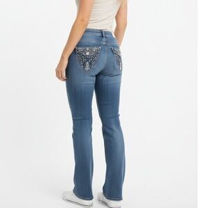 Cato Women Rhinestone Embroidered Bootcut Jeans Denim Western Casual Size 16 NWT